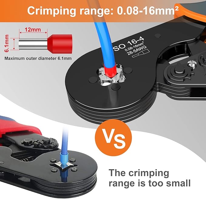 Wire Ferrule Crimping Tool, Preciva Square Jaw Wire Crimping Pliers AWG 28-5 Self-Adjustable Ratchat Ferrule Terminals Crimper for Wire Terminals Cables End-sleeves