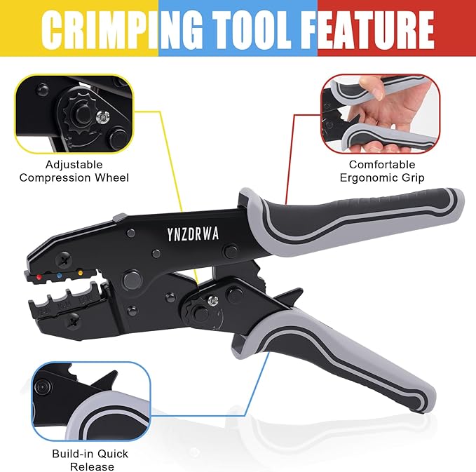 Crimping Tool for Heat Shrink Connectors, Upgraded Wire Crimper Tool, Ratcheting Wire Terminal Crimper - Crimping Pliers - Ratchet Terminal Crimper for 10 to 22 AWG Wire