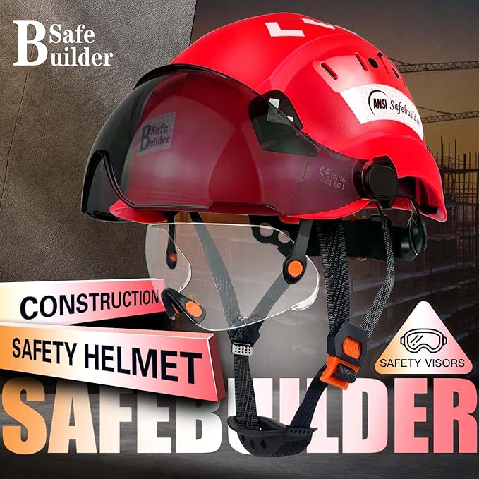 Construction Safety Helmet with Build-in Visor ABS Hard Hat with Visor Adjustable Ventilation Hardhats Work Head Protection ANSI/ISEA Z89.1