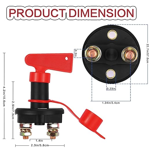 Battery Disconnect Switch, DC 12V 24V Battery Master Isolator Cut Off Power Kill Switch for Marine Car Boat RV ATV Auto Truck Vehicle, with 2 Waterproof Key, 4 Copper Ring Terminals
