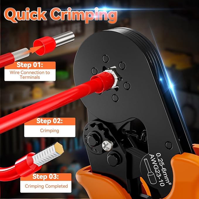 Preciva Ferrule Crimping Tool Kit, Hexagonal Ferrule Crimper AWG23-10/0.25-6mm² with 19 Sizes Wire Connectors, Self-Adjustable Ratchet Wire Crimping Pliers