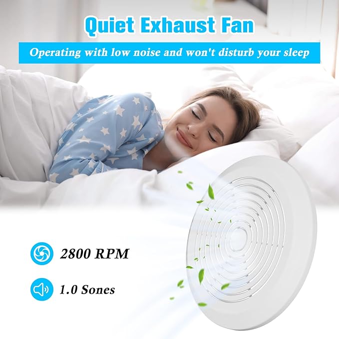 V2262-50 7 Inch Bathroom Exhaust Fan, 1.0 Sones, 50 CFM Ceiling Exhaust Fan, for 8" Opening, Quiet Effective Ventilation for Bathroom, Laundry Room, Kitchen, Mobile Home