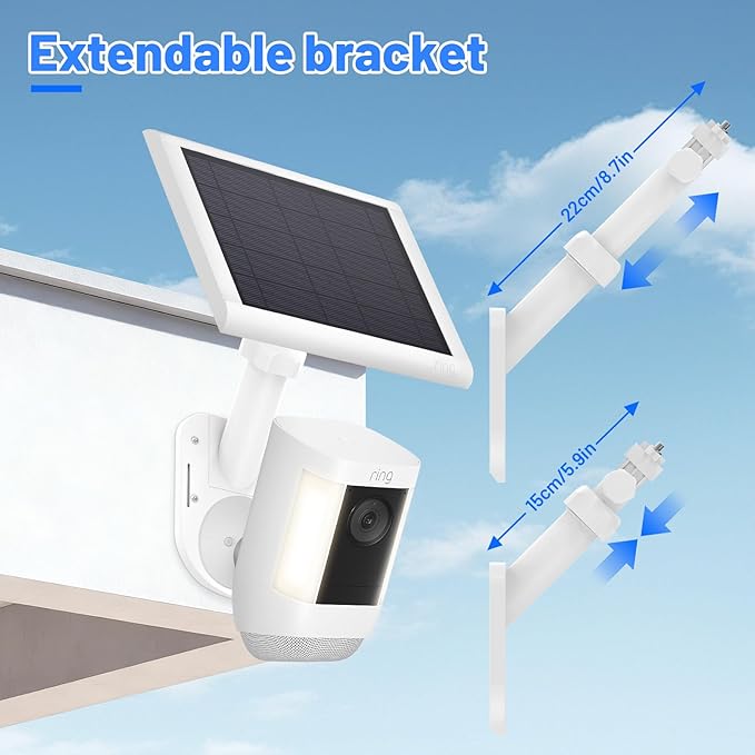 Universal 2-in-1 Wall Mount for Solar Panel & Camera-Compatible with Ring Stick Up Cam/Spotlight Cam/Plus/Pro(Battery), Blink, Arlo, Eufy, Wyze-Adjustable Solar Panel Mount with 360° Rotation White