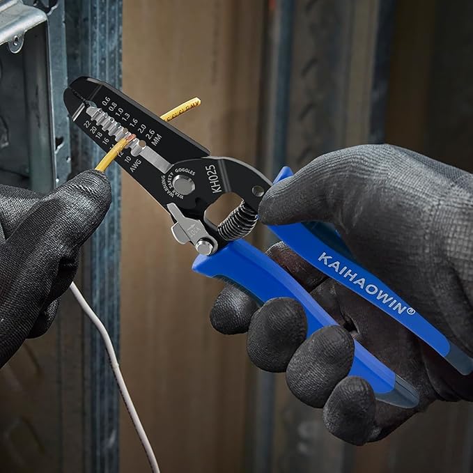 KAIHAOWIN 1 Pack Wire Stripper and Cutter with Safety Lock and Spring Loaded Professional Stripping Pliers Electrican Tool Small Gauge for 10-22 AWG Stranded Wire
