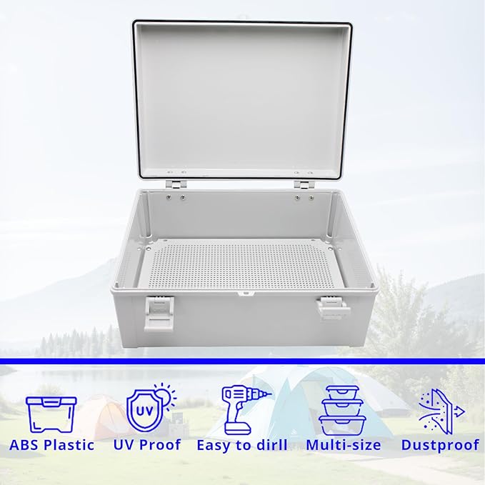 MAKERELE Outdoor electrical Box Weatherproof Includes Internal Mounting Panel 15.7"*11.8"*6.7" (400 * 300 * 170mm) Large Project Box For Electronics Hinged Cover Plastic Clip With 2 NPT 3/4” Glands