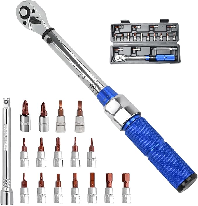 COTOUXKER Bike Torque Wrench Set, 1/4 Inch Drive Torque Wrench 2 to 24 Nm Bicycle Tool Kit for MTB Mountain Road Bikes with Allen Key, Torx Sockets, Extension Bar