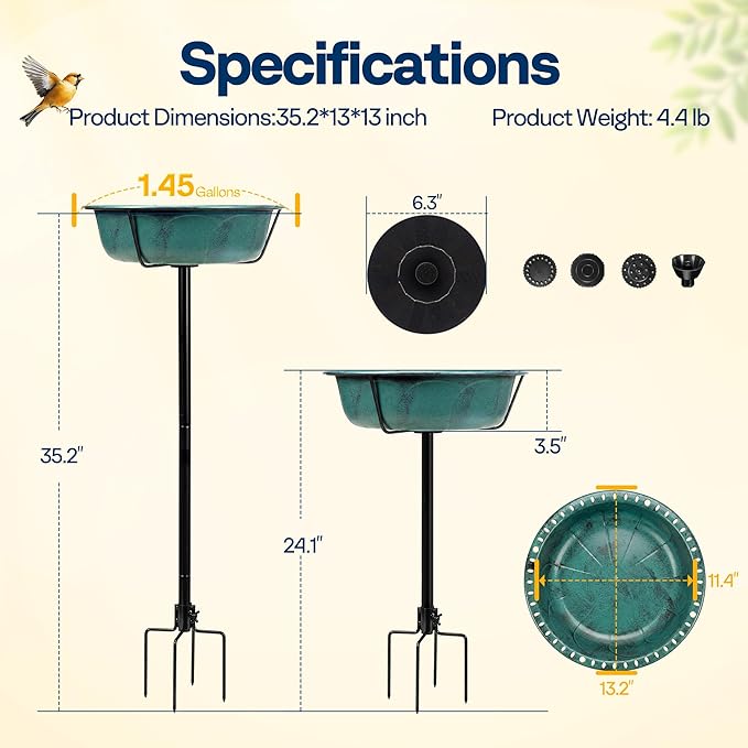 VIVOHOME Bird Bath with Solar Fountain for Outside, Weather-Resistant ABS Birdbath Bowl with Solar Powered Pump, Metal Ground Stake for Outdoor, Garden, 1.45 Gallons, Green