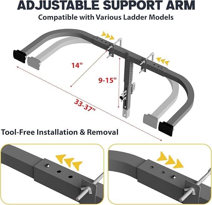 Ladder Stabilizer, Extension Ladder Stabilizer for Roof, Adjustable Ladder Standoff Attachment for Gutters, Windows, Heavy-Duty Steel Ladder Stabilizers Support