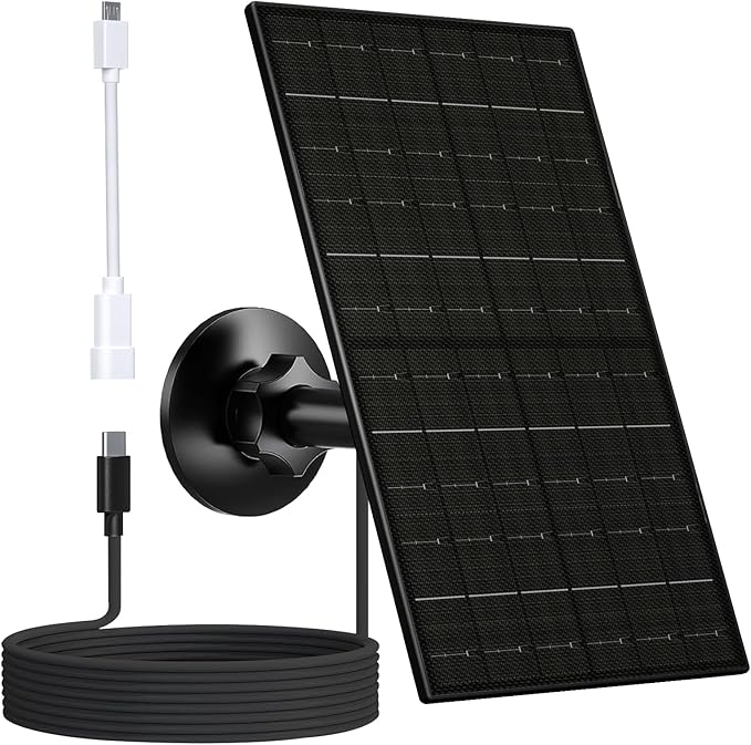 7W Solar Panel Compatible with Eufycam, USB-C Solar Charger for 5V Battery Cameras, IP66 Waterproof, 360° Adjustable Mount, 9.8ft Charging Cable