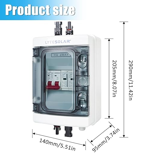 1 String 500V PV Combiner Box 1 in 1 Out, 40A DC Circuit Breaker with Solar Disconnect Function, Surge Protection, IP65 Waterproof, Solar Panel Connectors