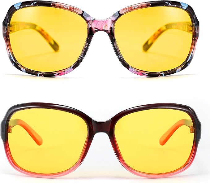 FEISEDY Classic Womens Night Glasses Driving Anti Glare Wrap Around Yellow Sunglasses B2548
