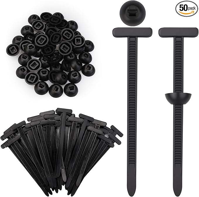50 PCS Nylon Universal Cable Tie Buckle, Push Mount Cable Zip Ties, Heavy Duty Self-Locking Zip Ties Holder, UV Resistant Black Multipurpose Tie Fasteners for Car, Home & Industrial Use