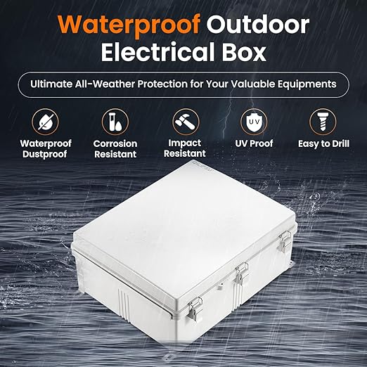 QILIPSU Waterproof Junction Box IP67 Outdoor Plastic Electrical Project Enclosure Weatherproof with Inner Door, Mounting Plate, Wall Brackets, Hinged Grey Cover 20"x16.1"x7.9" -D