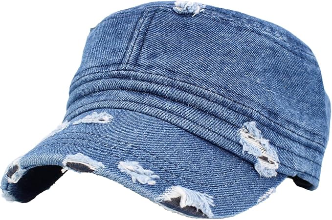 Funky Junque Distressed Military Hat – Newsboy Hats for Women, Short Brim Army Baseball Cap, Womens Cadet Hat Trendy Style