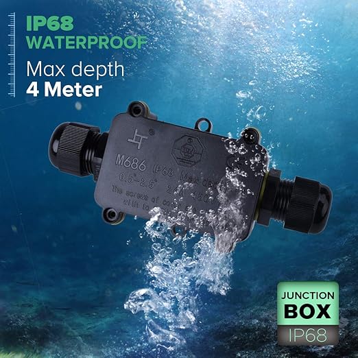 2 Way Electrical Junction Box, La Vane IP68 Waterproof 2 Way Cable Connector Lighting Connector Electric External Coupler, Cable Gland Ø 5-12mm