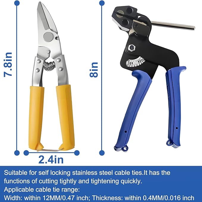 Heavy Duty Stainless Steel Zip Tie Gun Kit with 100pcs Self-Locking Metal Cable Ties, Duty Outdoor Adjustable Fastening Cutting Tie Tool Sets, Durable & Adjustable Tool Set (Blue)