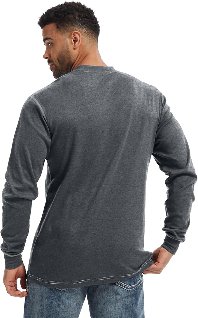 WORKWEYA FR Shirts for Men 6.5 oz Flame Resistant Long Sleeve Henley Shirt NFPA 2112/CAT2
