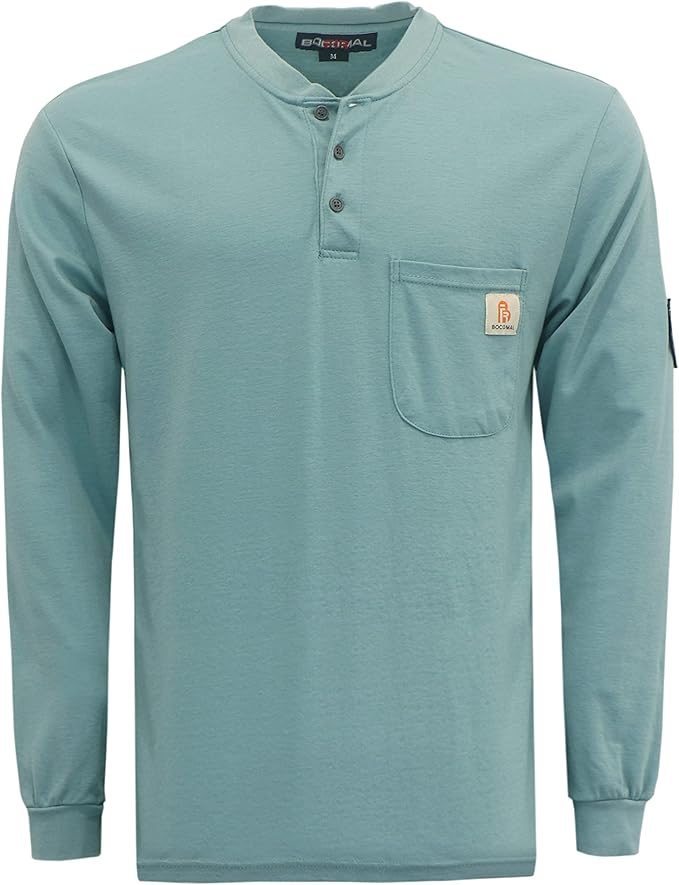 BOCOMAL FR Shirts Flame Resistant Shirt 5.5oz 100% Cotton Light Weight CAT2 Fire Retardant Henley Shirts