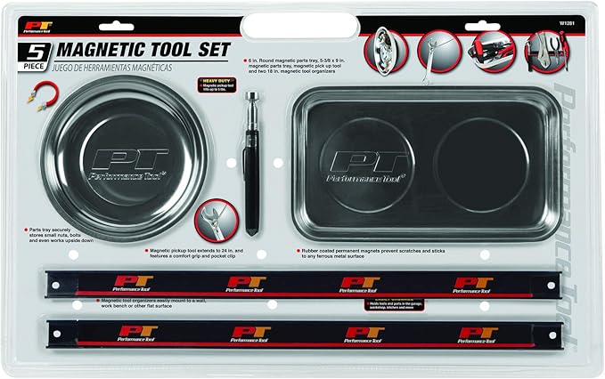 Performance Tool W1281 5 pc. Magnetic Tool Set for Effortless Tool Organization and Retrieval during DIY and Professional Projects