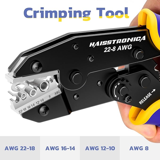 haisstronica Wire Stripper and Crimping Tool,AWG 24-10 Automatic Stripper Tool with AWG 22-8 Ratchet Wire Crimper For Non-Insulated Connectors
