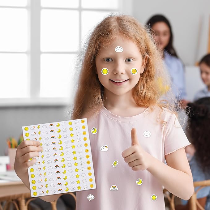 JarThenaAMCS 2400Pcs Mini Weather Sticker Cute Smile Face Paper Decals 10 Designs Self-Adhesive Stickers for Envelopes Scrapbook Gifts DIY Supplies, 0.5 in