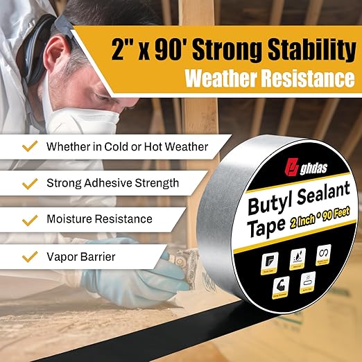 3 Pack Butyl Sealant Tape 2" X 90' - Double Sided - Black Vapor Barrier Butyl Tape for Wall of Crawl Space, Rv Windows, Deck Boat, Crawlspace (Waterproof, Weatherproof)