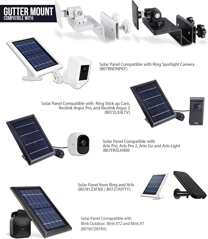 Wasserstein Gutter Mount Compatible with Ring, Arlo, Blink, Reolink Cams & Compatible Solar Panels (2 Pack, Black)