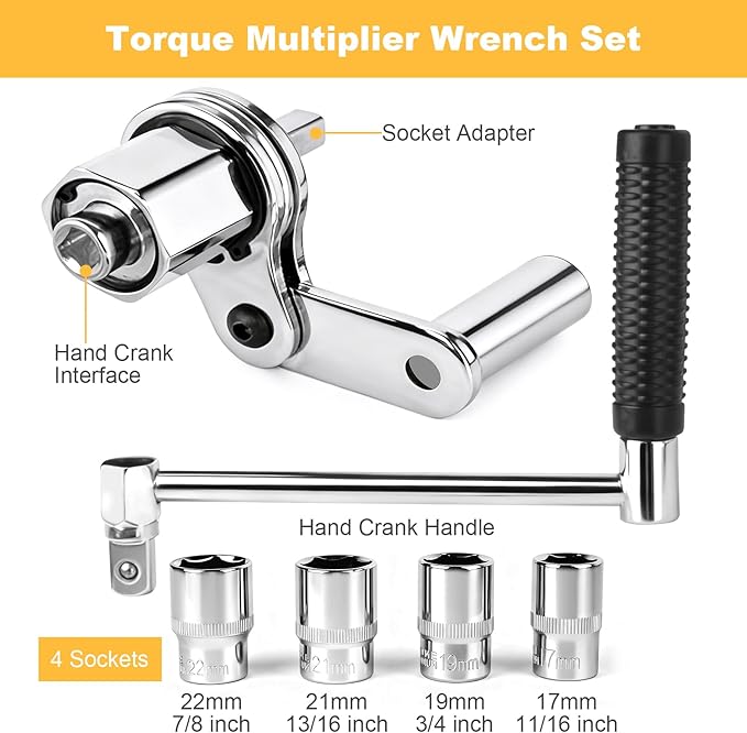 Torque Multiplier Wrench Set, Heavy Duty Labor Saving Lug Nut Remover, 1/2" Drive Square, 1:16 Gear Ratio Hand Lug Nut Wrench Kit for Automotive Tire Nuts Removal (Max 680NM)