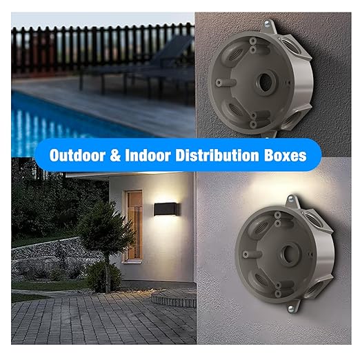 Weatherproof Round Electrical Outlet Box, 5 Hole-1/2 or 3/4 inElectrical Outlet Box for Engineered Solutions, UL Listed, Gray, 2PACK