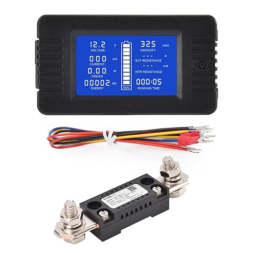 DC Multifunction Battery Monitor Meter with Shunt,0-200V,0-300A, LCD Display Digital Current Multimeter Voltmeter Ammeter for Cars RV Solar,Widely Applied to 12V/24V/48V RV/Car Battery…