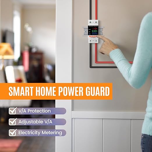 Adjustable Voltage Protector 110/230VAC 2P 63A Adjustable Smart Breaker Voltage Protector Current Limit Metering Overvoltage Undervoltage Time-delay Protection Automatic Reset