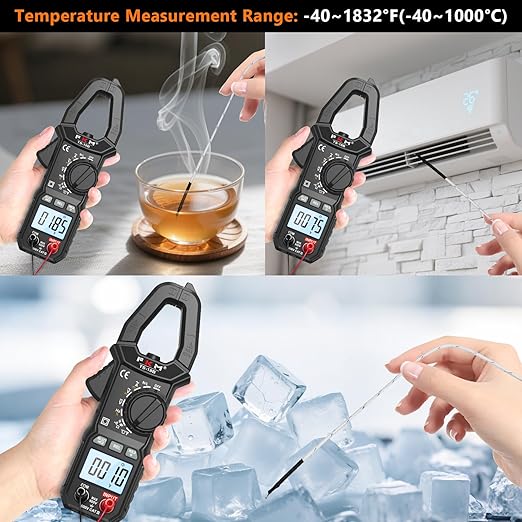 FKM Clamp Meter,TRMS 6000 Counts Digital Clamp Multimeter Voltage Tester,Auto-ranging 600 Amp Volt Meter,for AC/DC Voltage,AC Current,NCV,Capacitance,Resistance,Continuity,Hz/Duty Cycle,Diode,TempTest