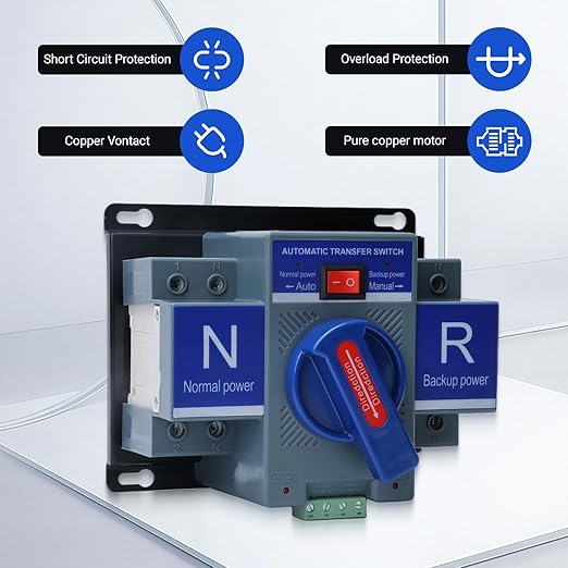 Automatic Transfer Switch 2P 63A 220V Generator Changeover Switch 50HZ/60HZ for Home, Office and Public Spaces