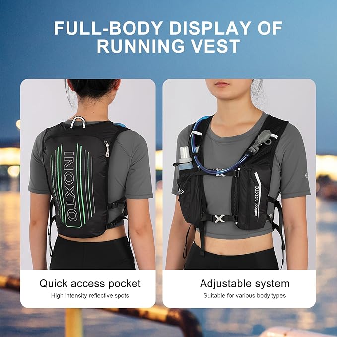 INOXTO Running Hydration Vest Backpack,Lightweight Insulated Pack with 1.5L Water Bladder Bag Daypack for Hiking Trail Running Cycling Race Marathon for Women Men