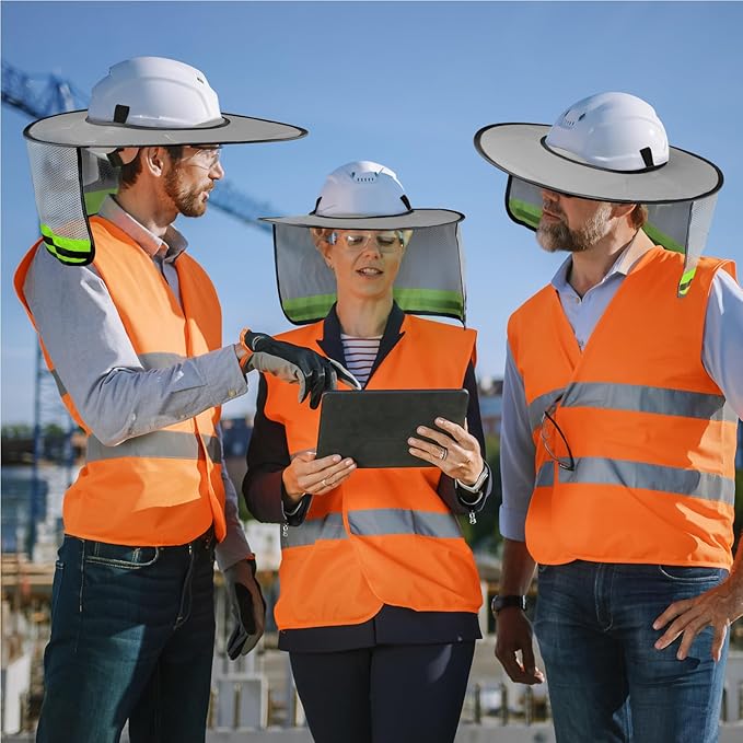 Jspupifip 20 Pack Hard Hat Sun Shade Full Brim Sun Shield High Visibility Visor with Reflective Strip for Hard Hat Accessories Construction Sites