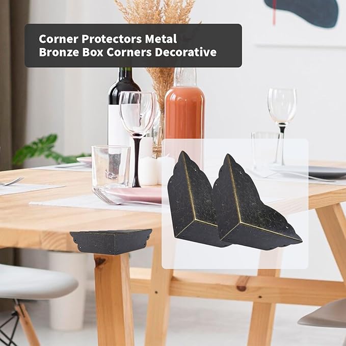 Mcredy Corner Protectors for Furniture,4 Pack Table Corner Protectors Metal Bronze Box Corners Decorative 2.8x2.8x1.2(LxWxH),Side Length 2.8"