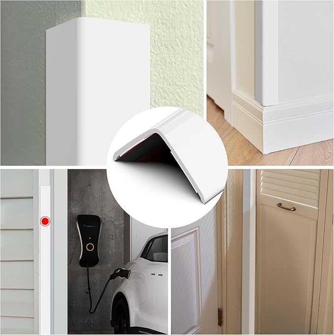 Wall Corner Protector, Walls Edge Protector，Self-Adhesive Wall Corner Guards, PVC Double Side Edge Protector, Furniture Stairs Guard (White Self-Adhesive, 2pcs x 35.4" L x 1.97" W)