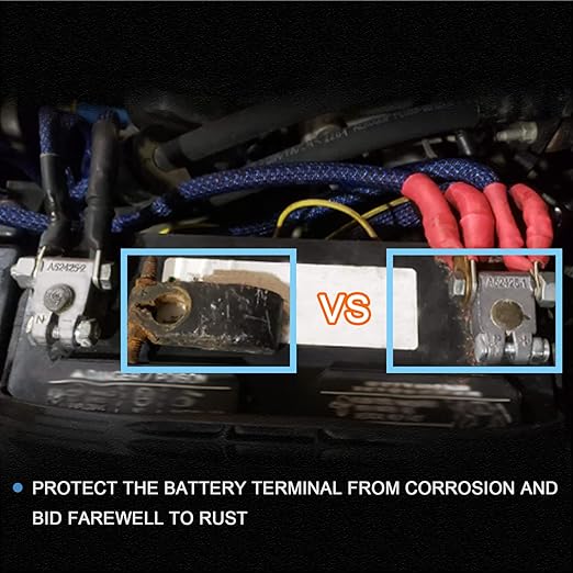 Battery Terminal Connectors, Military Spec Positive Negative Heavy Duty Auto Car Marine Battery Terminal,with 4 Pcs 2 Gauge 3/8" Copper Lugs,4 Heatshrink,2 Cover and Anti Corrosion Washers (Kit)