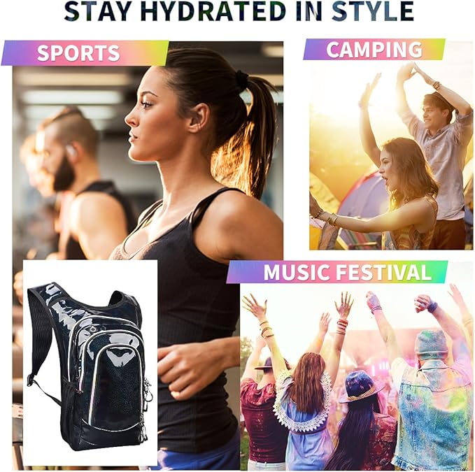 Hydration Pack, Hydration Backpack with 2L Hydration Bladder, Festival Essential Water Backpack, Lightweight Hydration Bag Hydropack Hydro for Running, Biking, Music Festival Gear, Rave