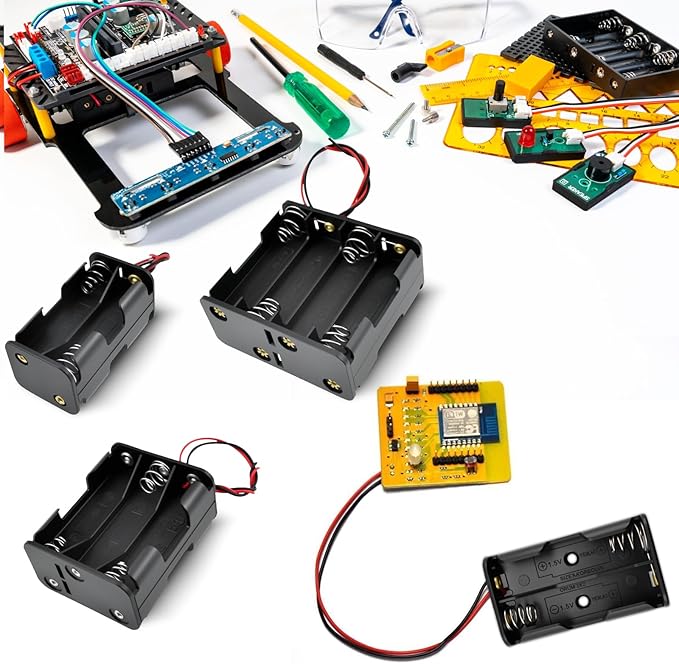 SDTC Tech 4-Pack 2/4/6/8 x AA Battery Holder with Wire Leads 3/6/9/12 Volt Battery Case Box Kit for Arduino Project Led Circuit Experiment