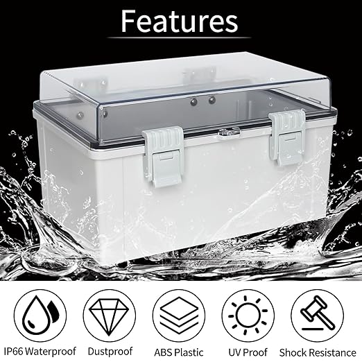 Junction Electrical Box, Outdoor Waterproof Electrical Box with Mounting Plate, ABS Plastic Engineering Enclosure Outdoor and Indoor Usage Project Box Clear 11.8"x7.8"x6.6"