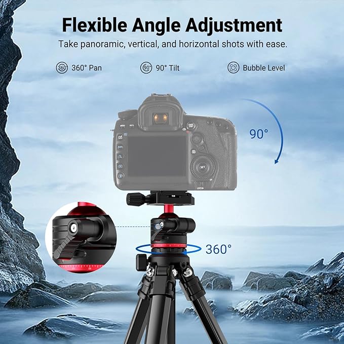 NEEWER Basics 66.5"/169 cm Travel Tripod for Camera, Lightweight Portable DSLR Stand with Ball Head, Arca Type QR Plate, Cell Phone Holder Compatible with iPhone Video Recording, Max Load 11 lb, TP12