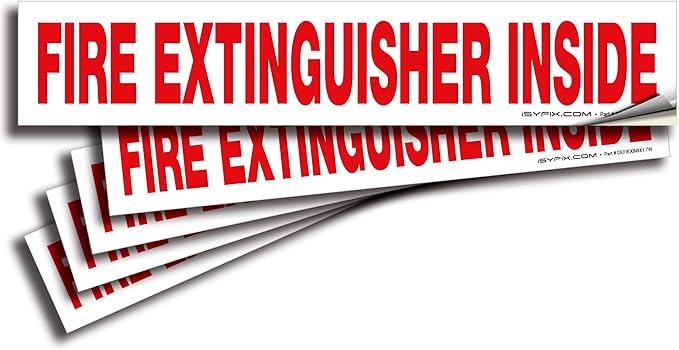 Fire Extinguisher Inside Sticker Sign - 4 Pack 9x1.7 Inch - Premium Self-Adhesive Vinyl, Laminated for Ultimate UV, Weather, Scratch, Water and Fade Resistance, Indoor and Outdoor