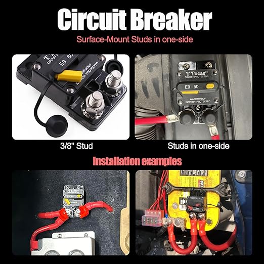 Double 3/8" Stud 40 Amp Thermal Circuit Breaker, Surface Mount, 12V - 72V DC