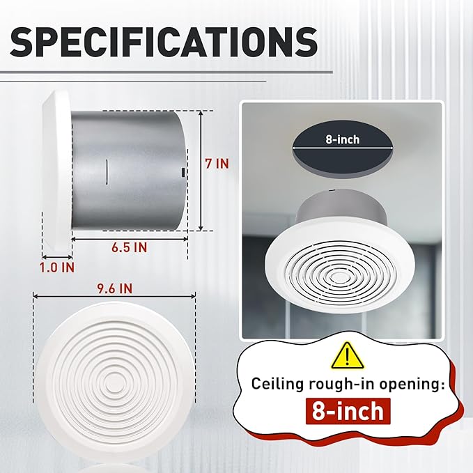 V2262-50 7 Inch Bathroom Exhaust Fan,1.0 Sones,50 CFM,7" Ceiling Exhaust Fan, for 8 Inch Rough-in Opening, Mobile Home Exhaust Ventilation Fan, Suit for Bathroom, Laundry Room, Kitchen & Garage