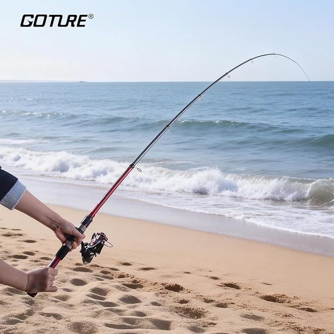 Goture Fishing Rod and Reel Combo, Red Telescopic Fishing Pole with Full Starter Kit & Carrier Bag, Portable 24T Travel Spinning Rod for Bass Trout, Freshwater Beginners Gift