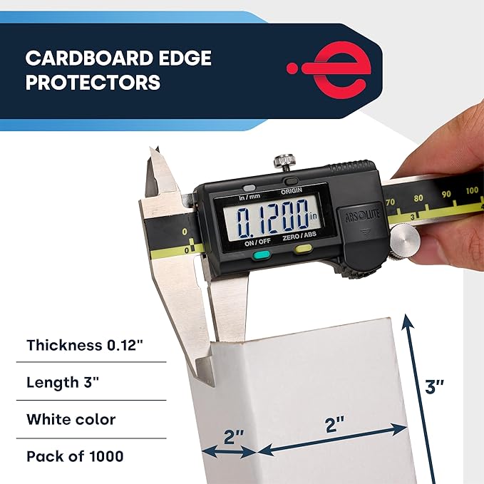 ESK Packaging® Strapping Edge Protectors, 2"W x 2"D x 3”L, Light Duty, White, Cardboard Corners for Shipping, 1000/Pack