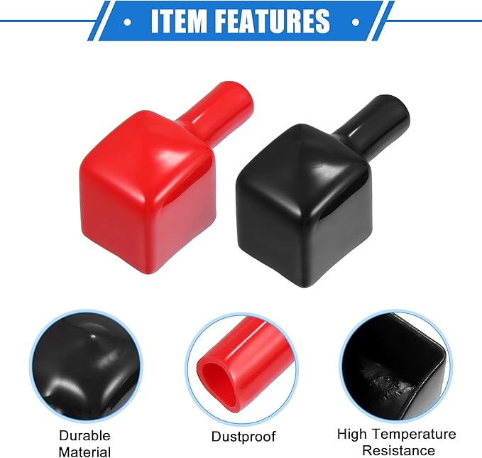 1 Pair Battery Terminal Insulation Covers, 7mm 0.28" Car Battery Positive Negative Post Cap Universal for Motorcycle Truck Durable PVC Red Black