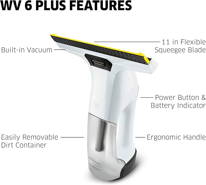 Kärcher WV 6 Electric Window Vacuum Squeegee 11" - Cleans Showers, Mirrors, Glass, and Countertops - Electric Squeegee