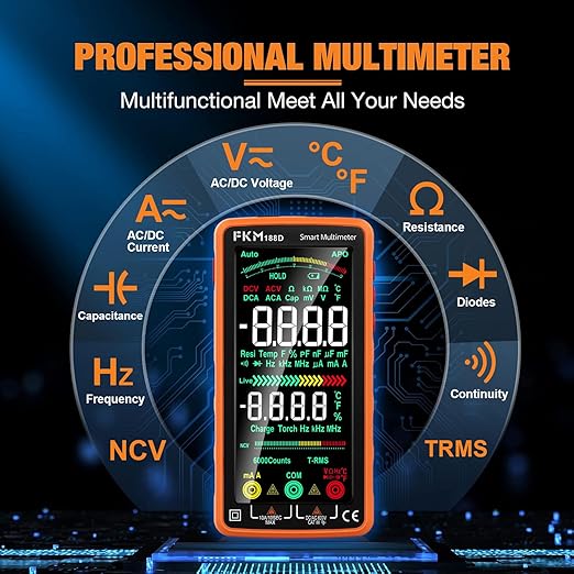FKM Pro Digital Multimeter Tester TRMS 6000 Counts,Smart Rechargeable Voltmeter 5"Color LCD,Auto-Ranging Automotive Multimeters,for AC/DC Current/Voltage,NCV,Ohm,Capacitance,Resistance,Continuity,Temp